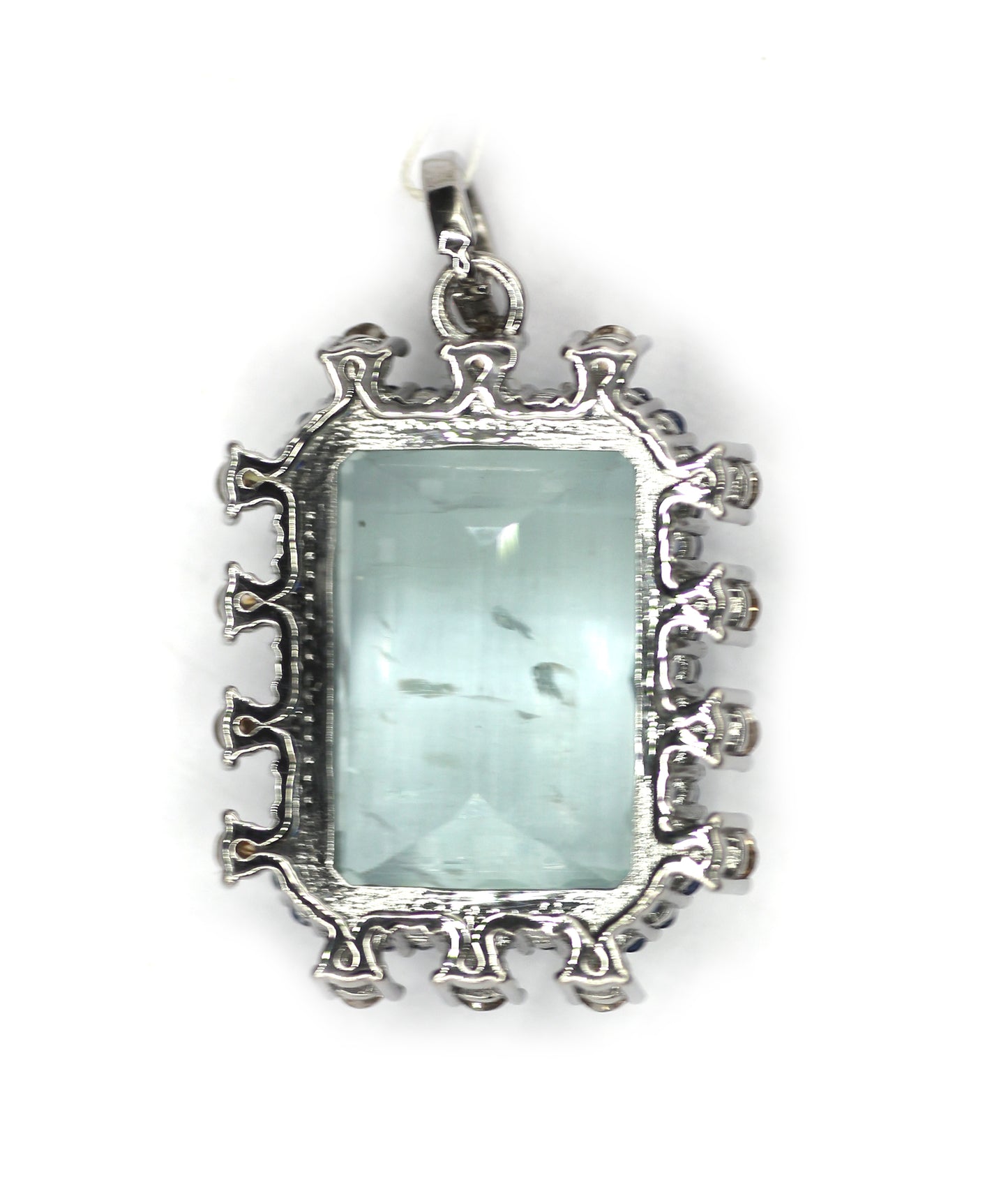 Aqua Rectangle Shape Silver Diamond Pendant