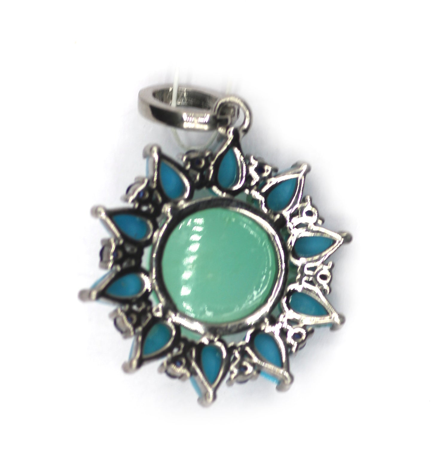 Turquoise Silver Diamond Pendant With Chrysoprase Stone