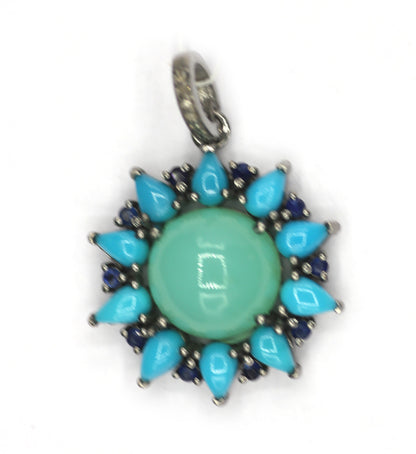 Turquoise Silver Diamond Pendant With Chrysoprase Stone