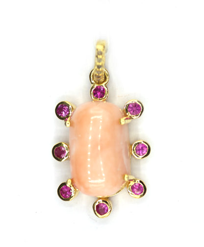 Coral Silver Diamond Pendant With Ruby Stone