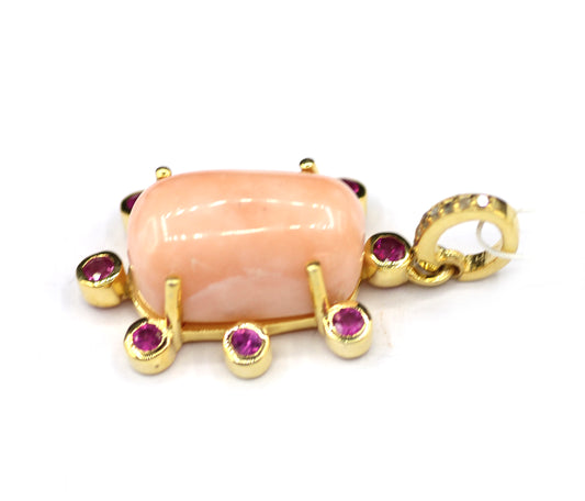 Coral Silver Diamond Pendant With Ruby Stone
