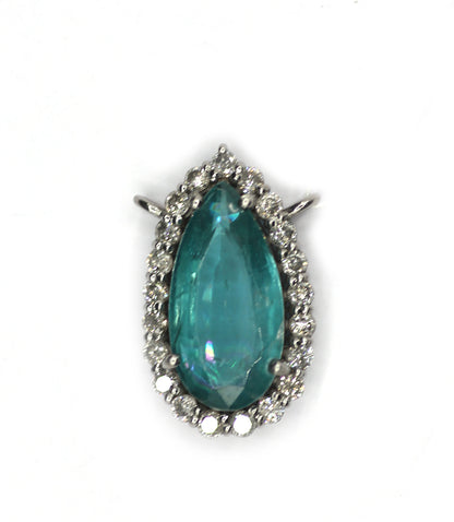 Pear Shape Green Kynite Silver Diamond Pendant