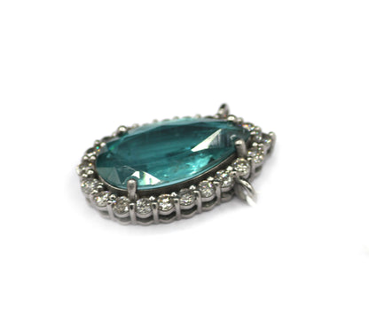 Pear Shape Green Kynite Silver Diamond Pendant