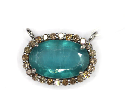 Green Kyanite Silver Diamond Pendant