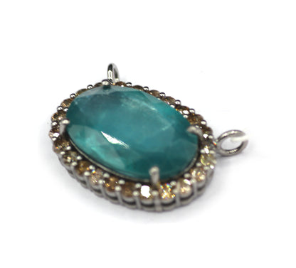 Green Kyanite Silver Diamond Pendant