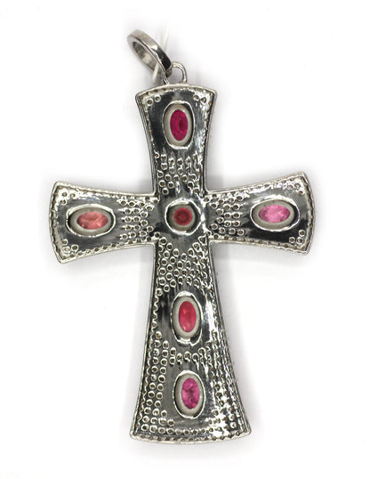 Cross Silver Diamond Pendant With Tourmaline Stone