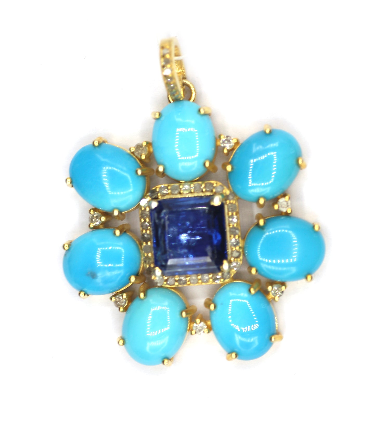 Turquoise Stone Silver Diamond Pendant