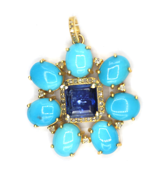 Turquoise Stone Silver Diamond Pendant