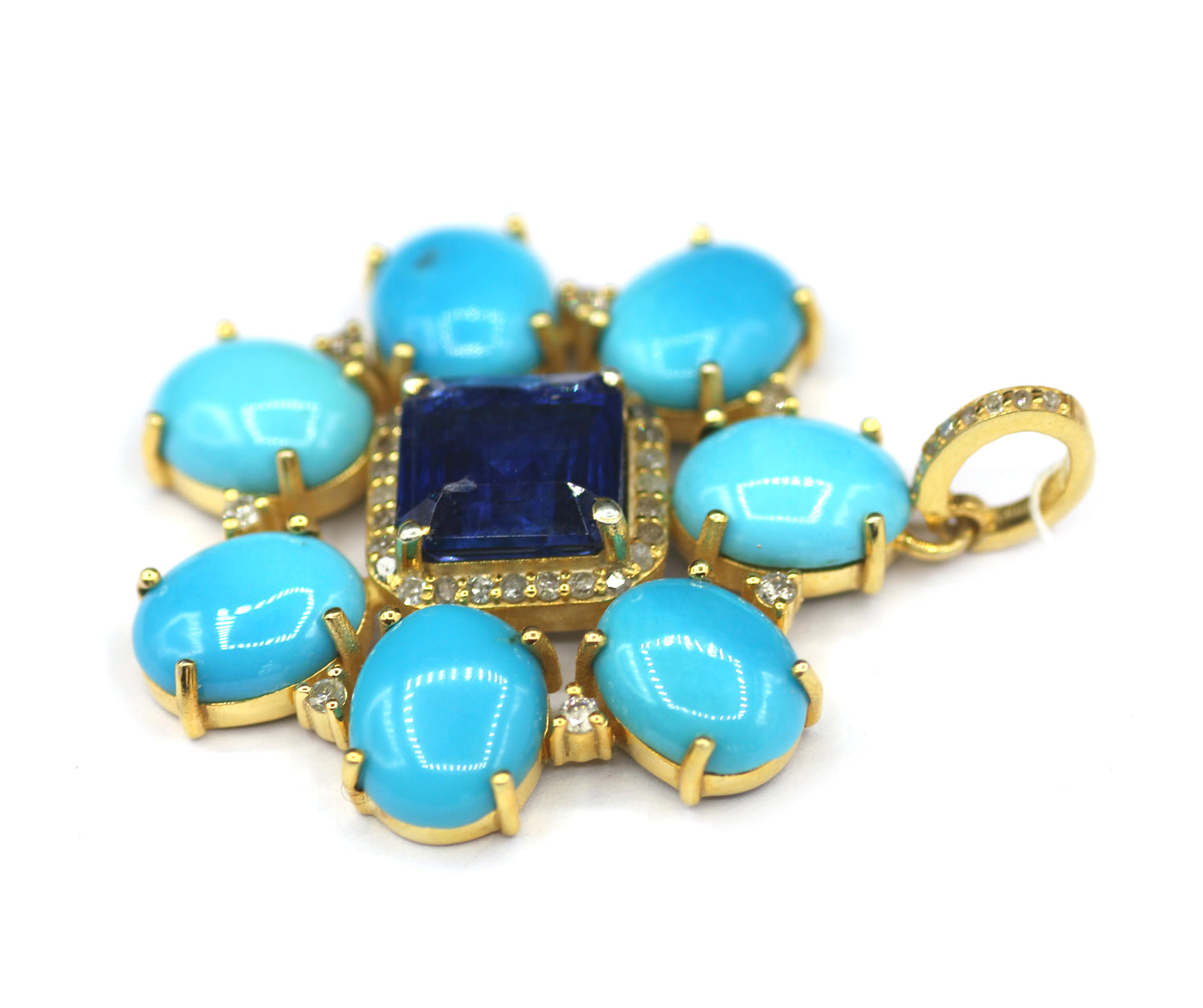 Turquoise Stone Silver Diamond Pendant
