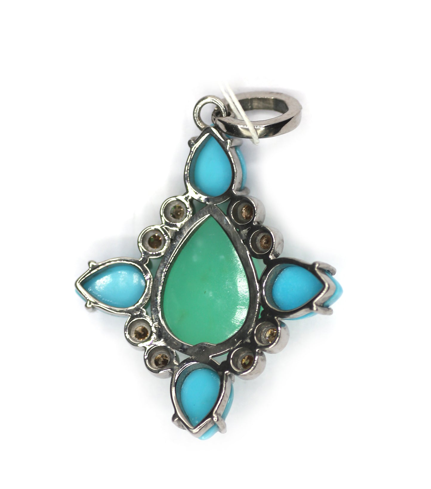 Turquoise Stone Silver Diamond Pendant