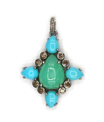 Turquoise Stone Silver Diamond Pendant