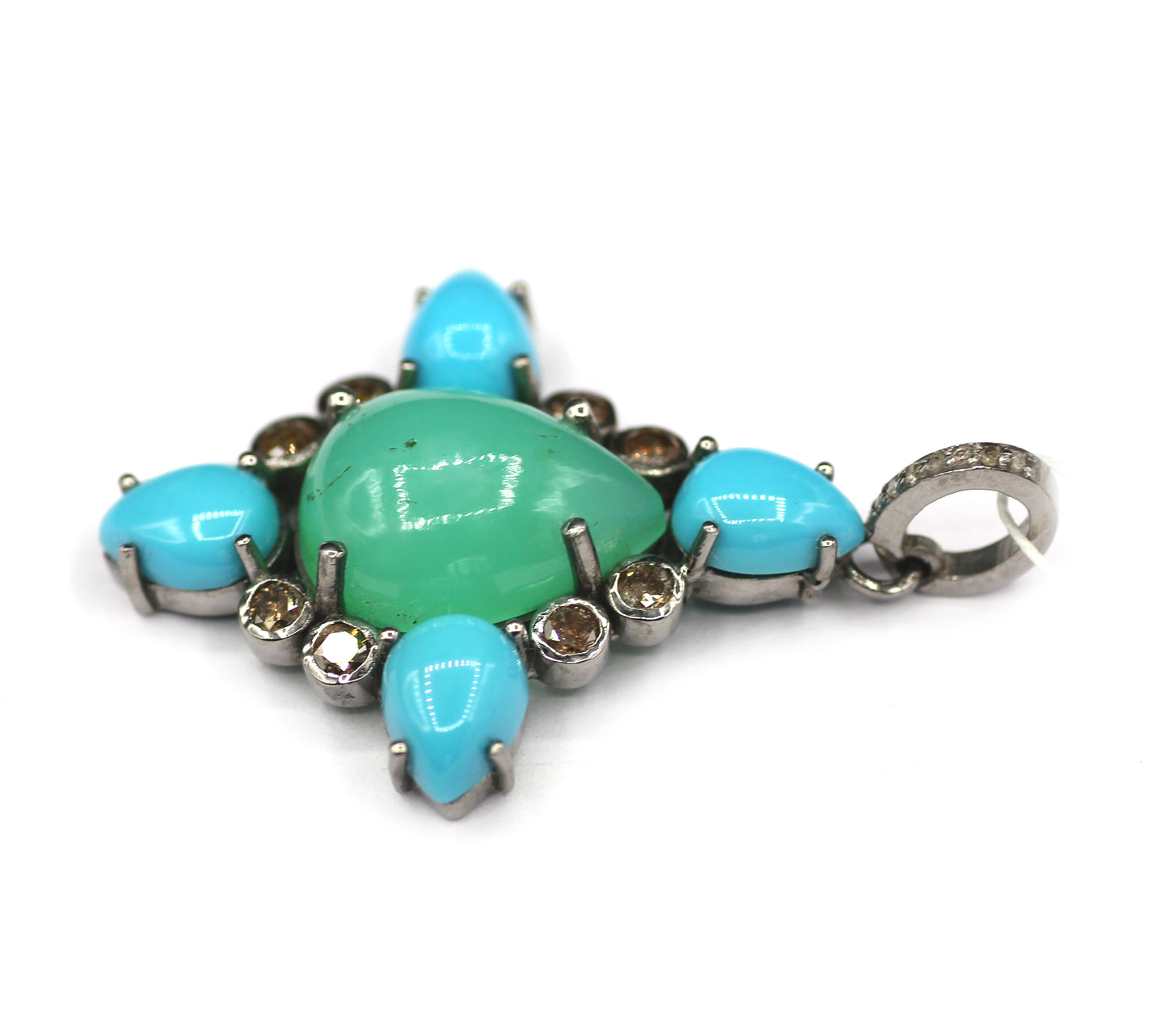 Turquoise Stone Silver Diamond Pendant