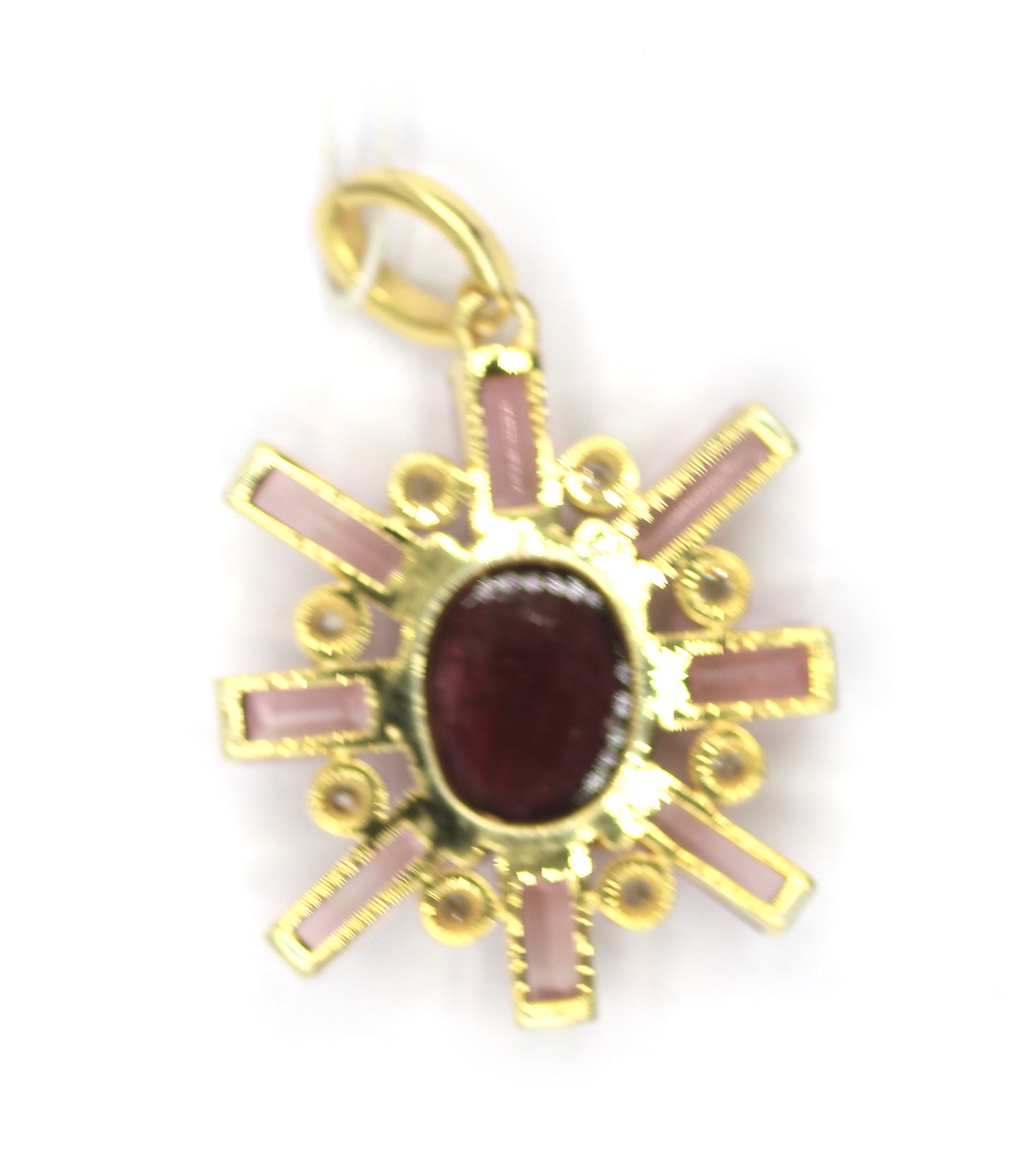 Pink Tourmaline Silver Pave Diamond Pendant