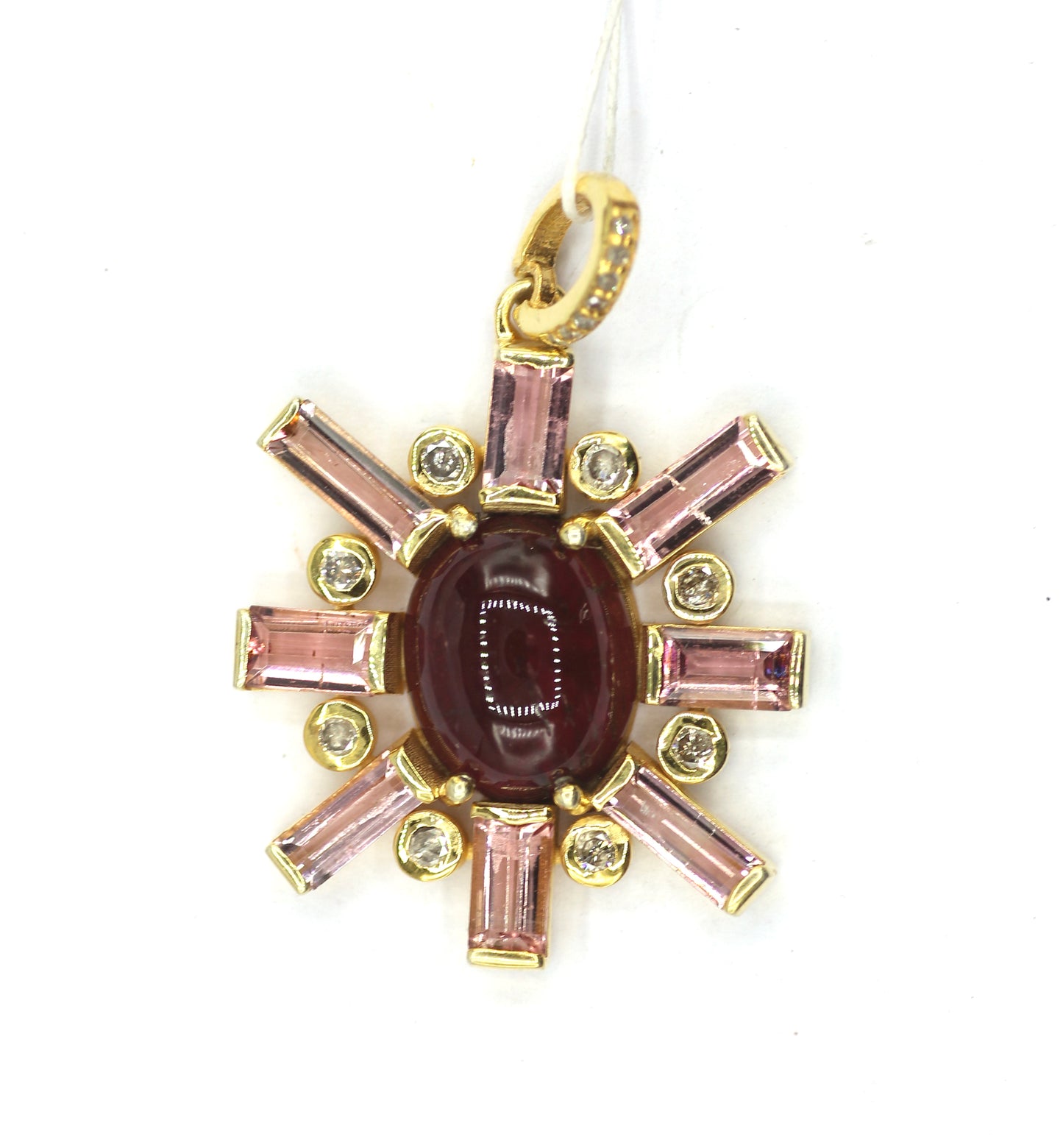 Pink Tourmaline Silver Pave Diamond Pendant