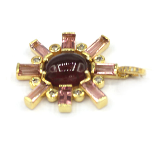 Pink Tourmaline Silver Pave Diamond Pendant