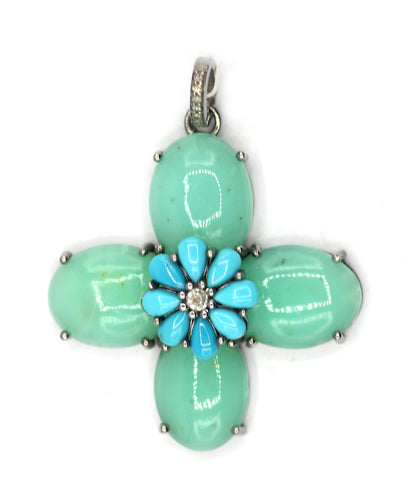 Chrysoprase Silver Diamond Pendant With Turquoise Stone