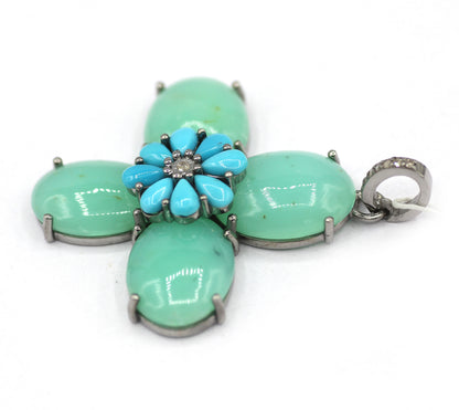 Chrysoprase Silver Diamond Pendant With Turquoise Stone