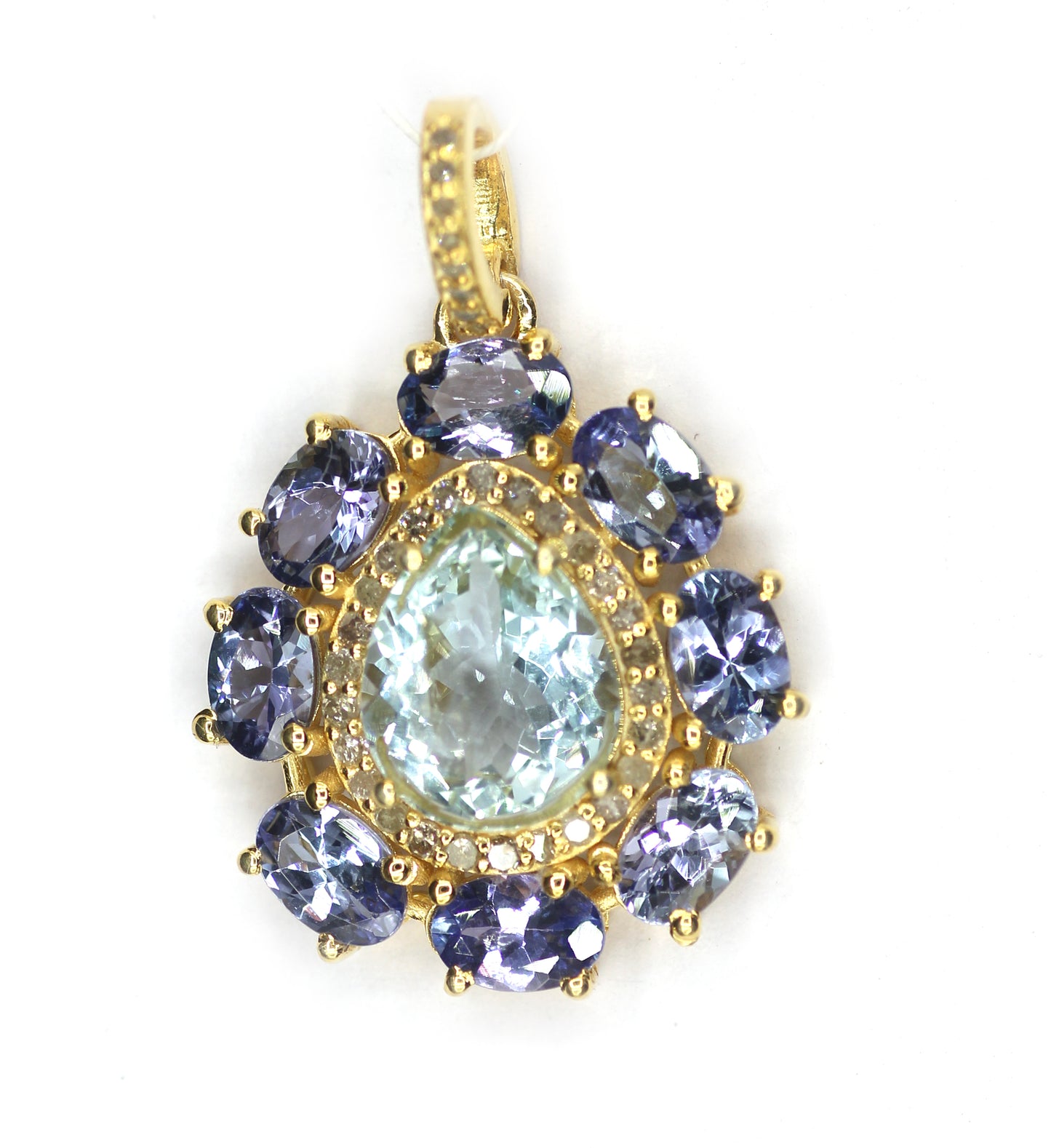 Aquamarine Silver Diamond Pendant With Tanzanite Stone