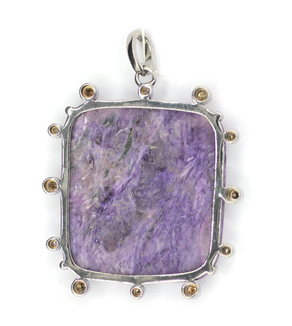 Charoite Silver Diamond Pendant