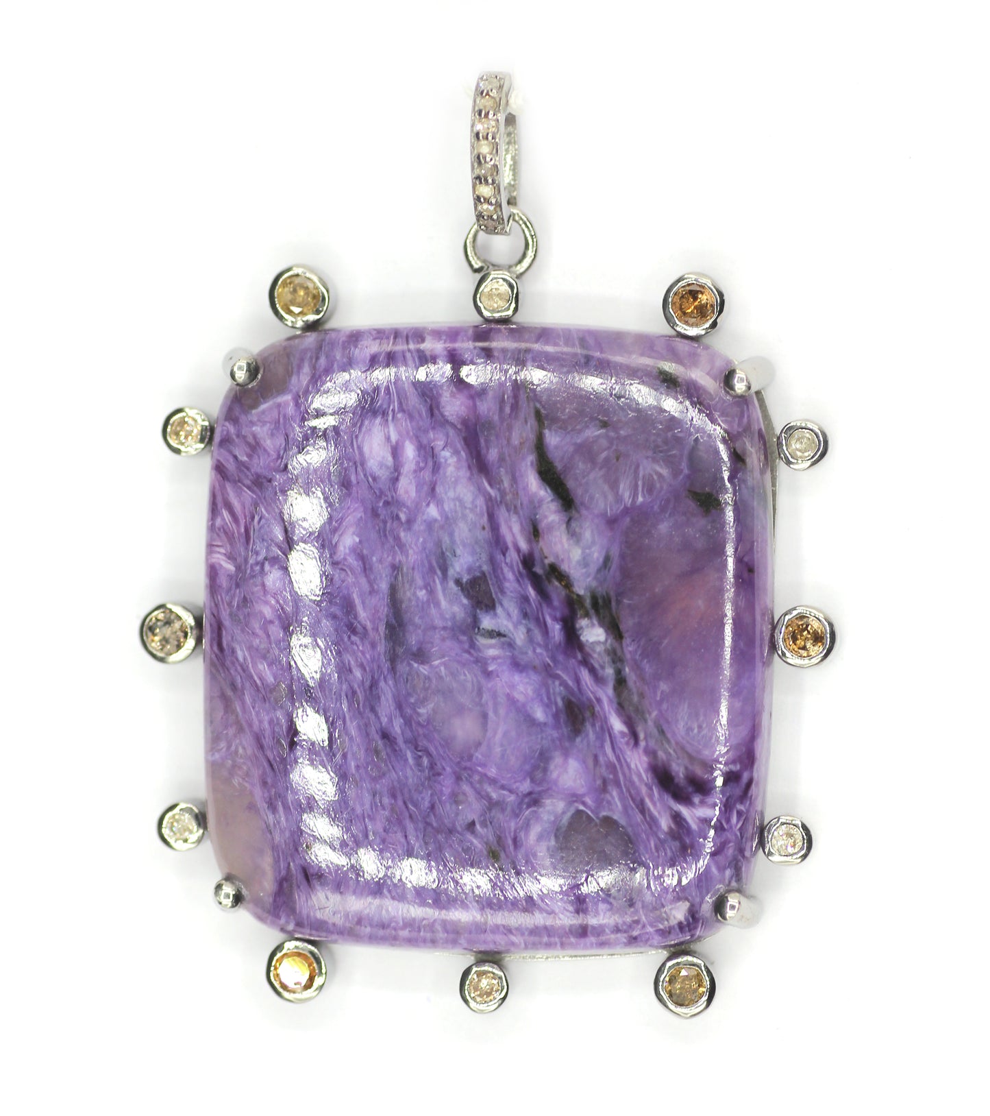Charoite Silver Diamond Pendant
