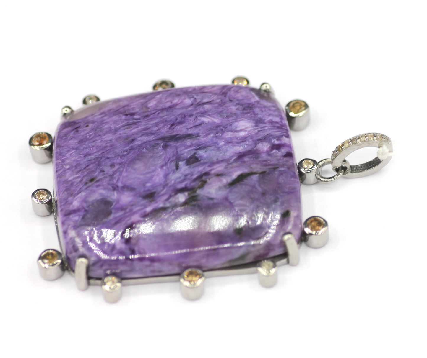 Charoite Silver Diamond Pendant