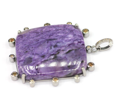 Charoite Silver Diamond Pendant