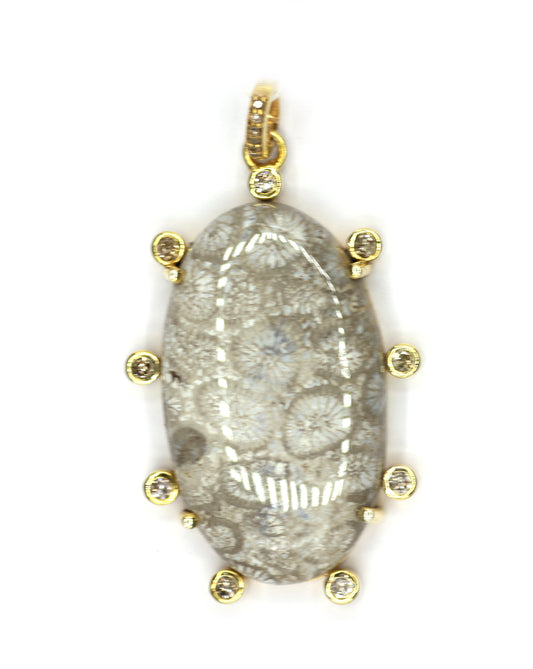 Oval Silver Diamond Pendant