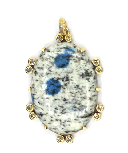 Oval Jasper Silver Diamond Pendant