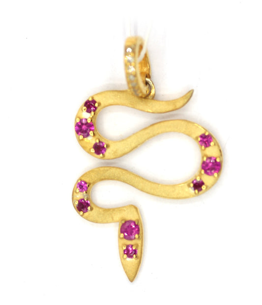 Snake Silver Pave Diamond Pendant With Ruby Stone