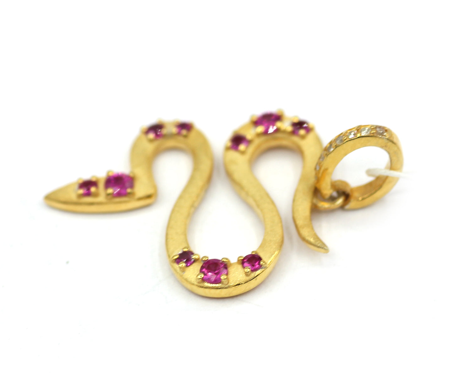 Snake Silver Pave Diamond Pendant With Ruby Stone