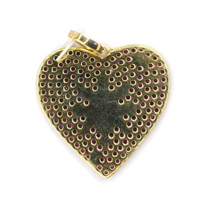Heart Shape Silver Diamond Pendant With Ruby Stone