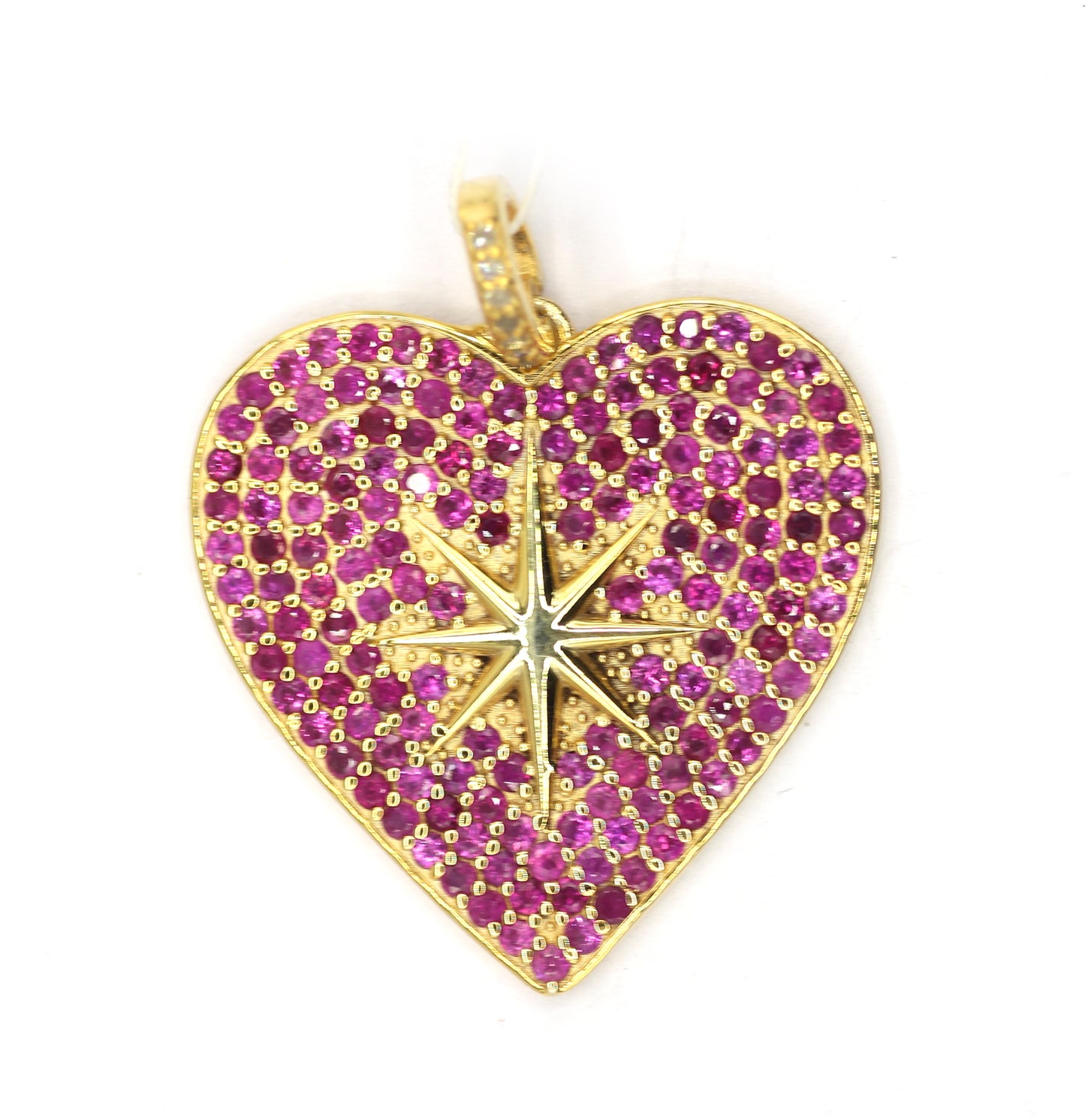 Heart Shape Silver Diamond Pendant With Ruby Stone