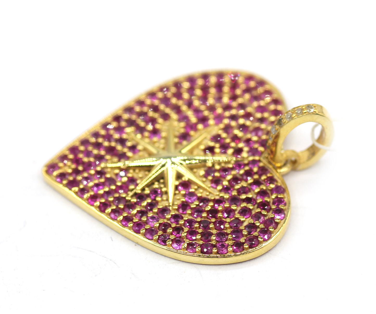 Heart Shape Silver Diamond Pendant With Ruby Stone