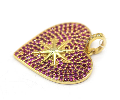 Heart Shape Silver Diamond Pendant With Ruby Stone