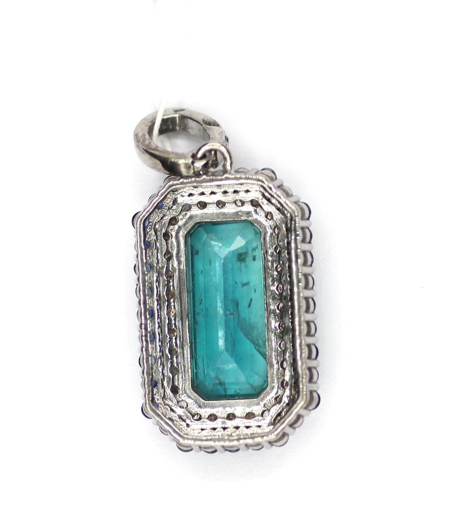 Green Kyanite sterling silver Diamond Pendant With Blue Sapphire Stone