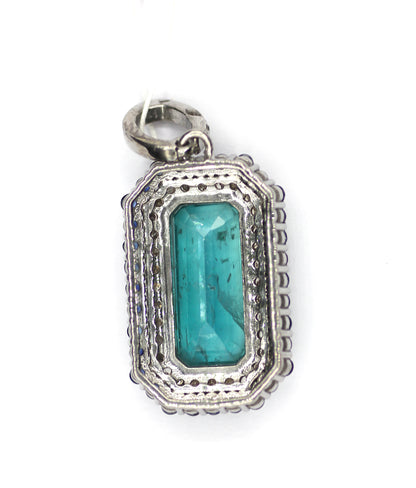 Green Kyanite sterling silver Diamond Pendant With Blue Sapphire Stone