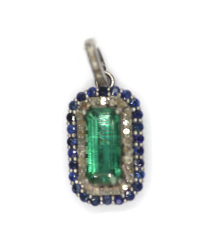Green Kyanite sterling silver Diamond Pendant With Blue Sapphire Stone