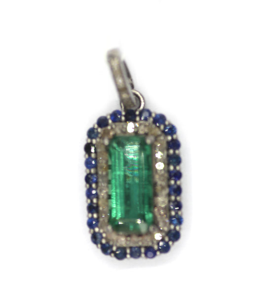 Green Kyanite sterling silver Diamond Pendant With Blue Sapphire Stone