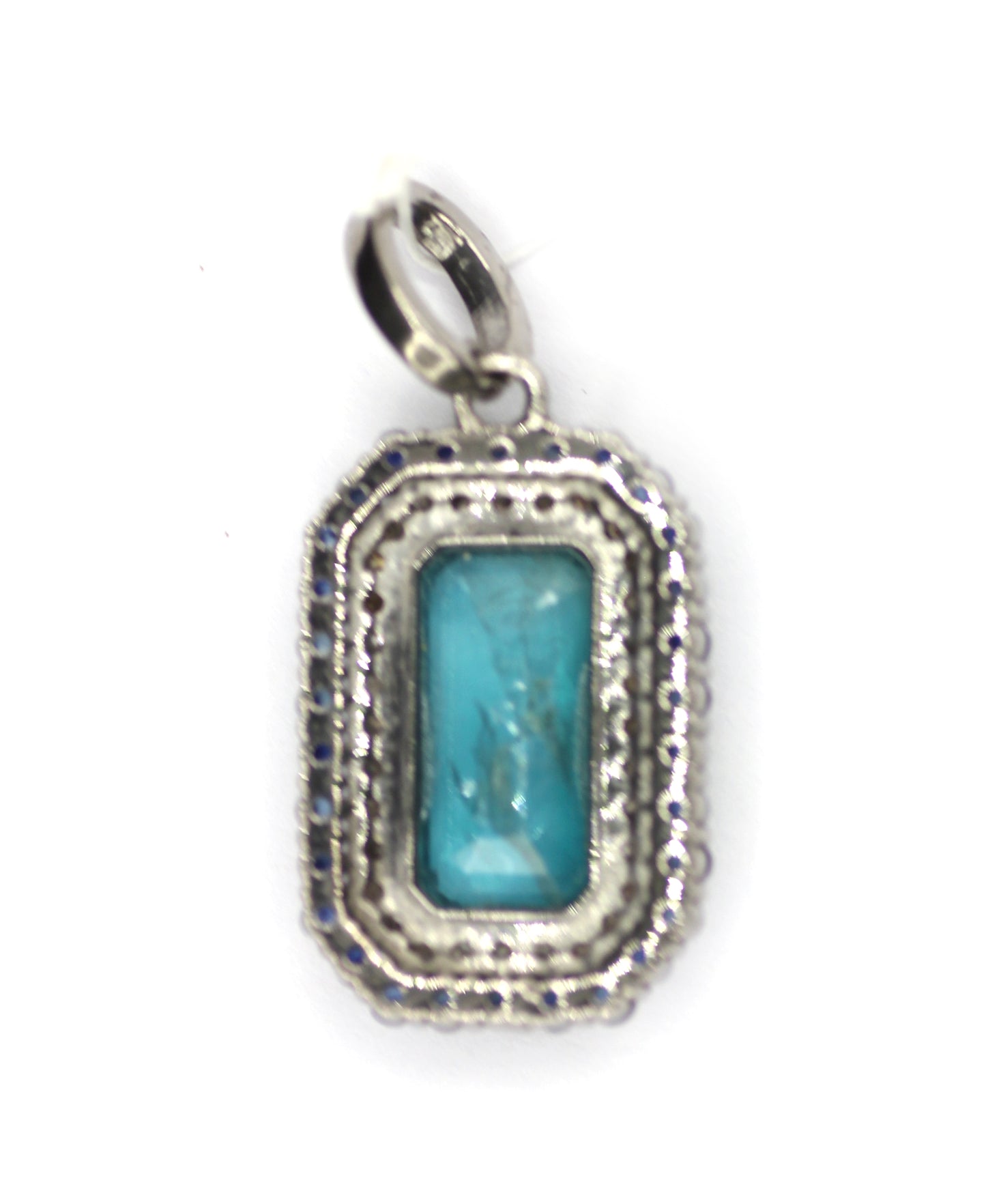 Green Kyanite sterling silver Diamond Pendant With Blue Sapphire Stone