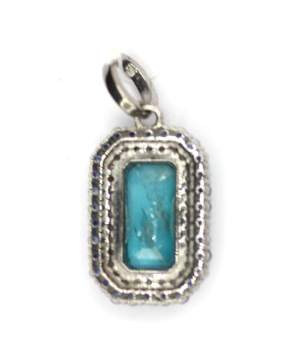 Green Kyanite sterling silver Diamond Pendant With Blue Sapphire Stone