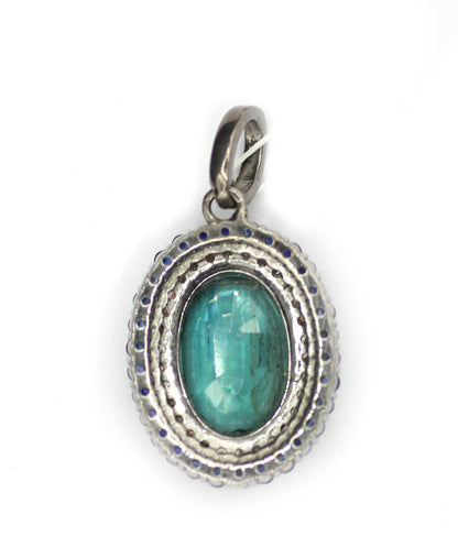 Green Kyanite sterling silver Diamond Pendant With Blue Sapphire Stone