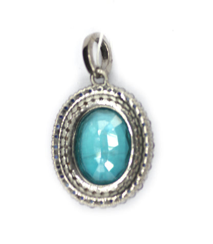 Green Kyanite sterling silver Diamond Pendant With Blue Sapphire Stone