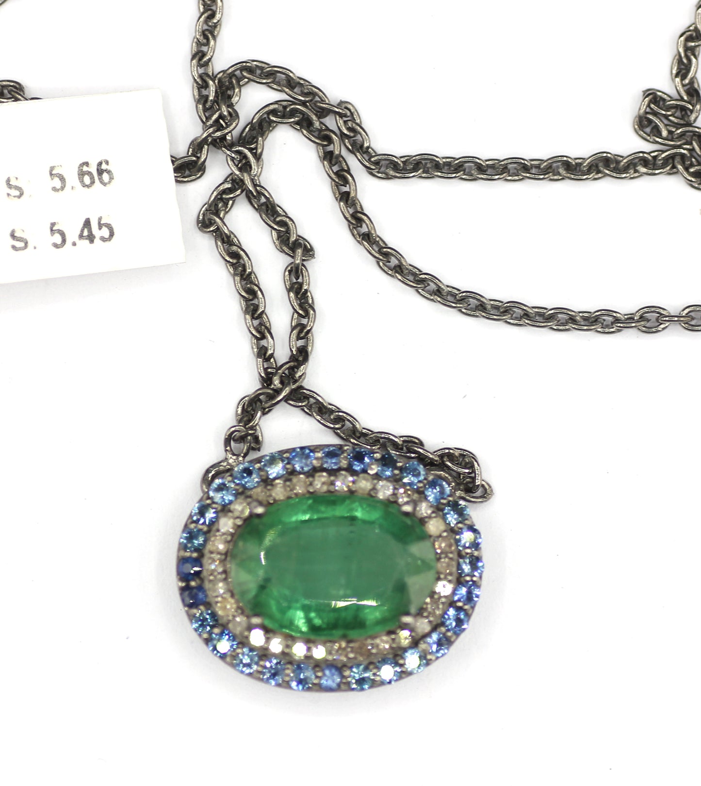 Green Kyanite sterling silver Diamond Pendant Necklace With Blue Sapphire Stone