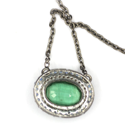 Green Kyanite sterling silver Diamond Pendant Necklace With Blue Sapphire Stone