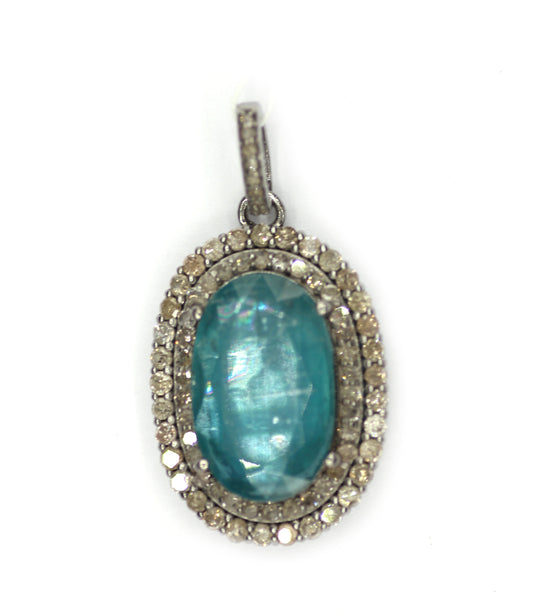 Green Kyanite sterling silver Diamond Pendant
