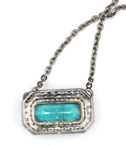 Green Kyanite sterling silver Diamond Pendant Necklace With Blue Sapphire Stone