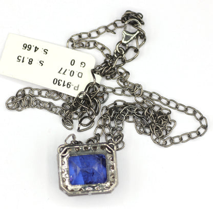 Tanzanite sterling silver Diamond Pendant Necklace