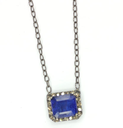 Tanzanite sterling silver Diamond Pendant Necklace