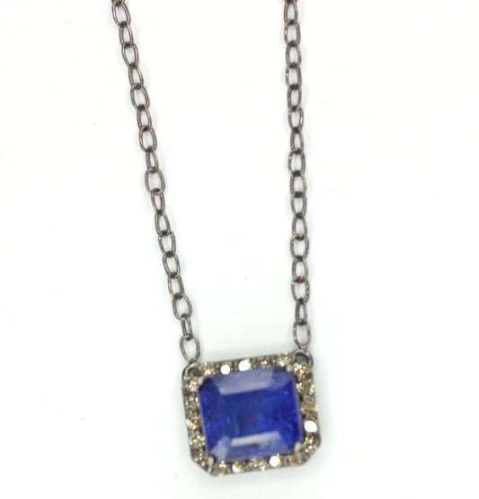 Tanzanite sterling silver Diamond Pendant Necklace