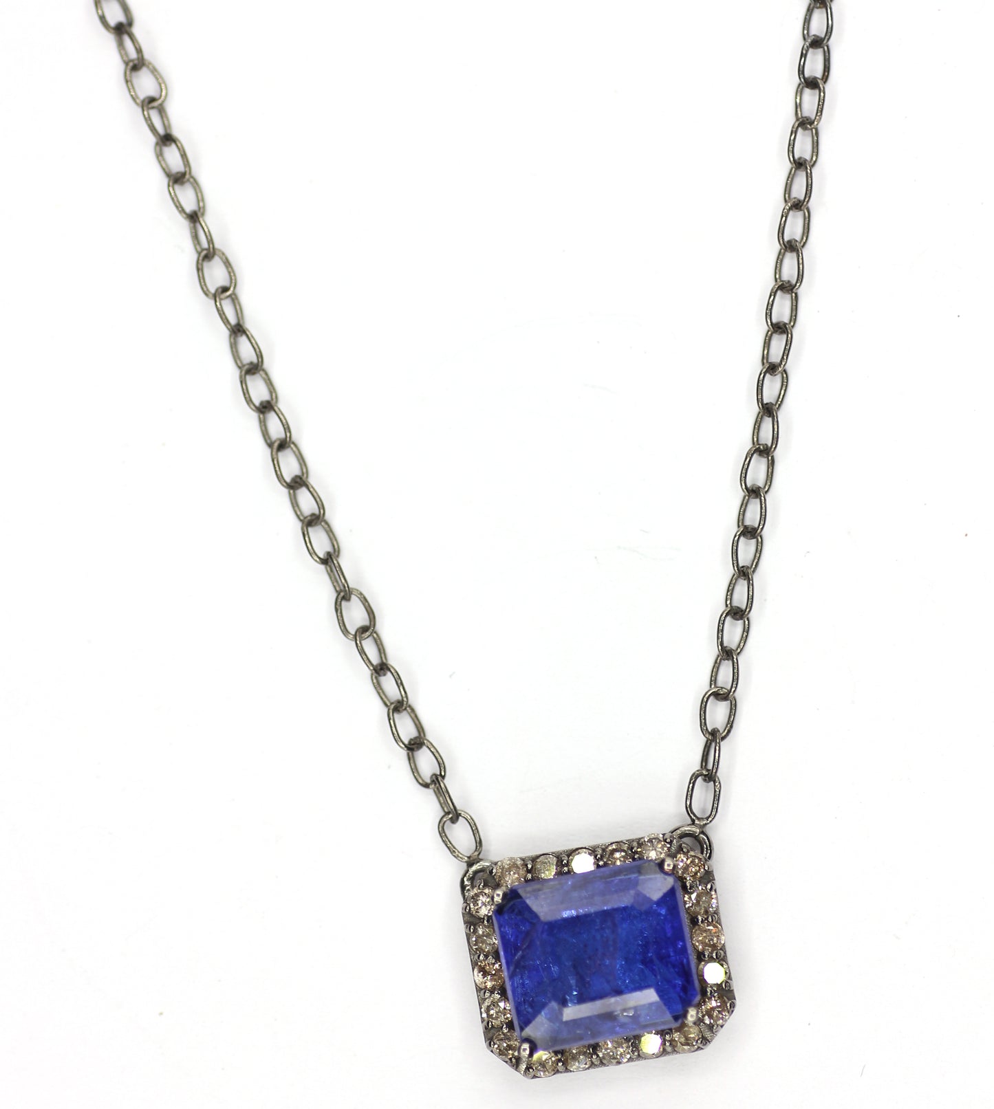 Tanzanite sterling silver Diamond Pendant Necklace